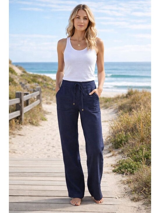 Lilly Pulitzer Pants - Lilly Pulitzer Galley Pants size 4 True Navy Blue 100%‎ Linen Women's